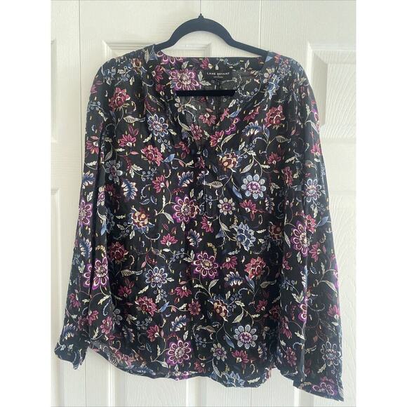 Lane Bryant Women's Floral Blouse Gold Detail size 14 Career - Picture 1 of 6